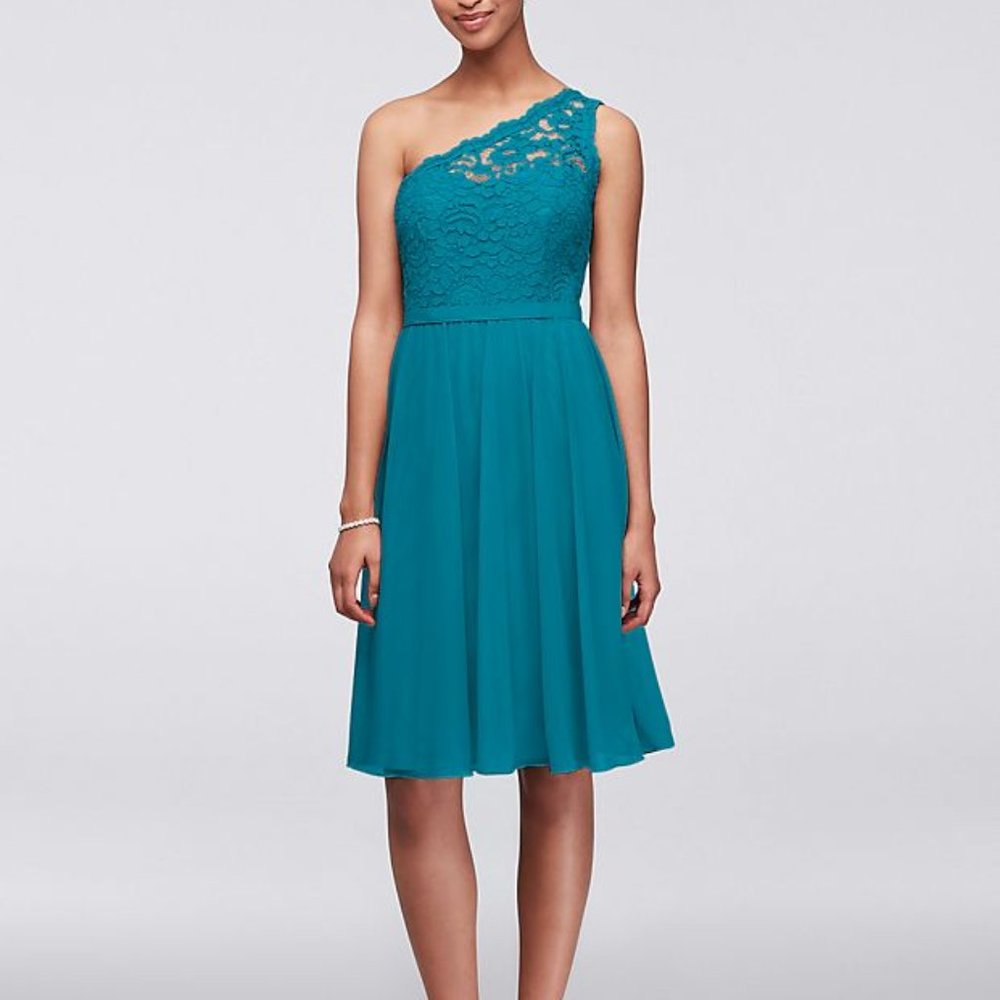 Davids Bridal One Shoulder Lace Dress  - Oasis